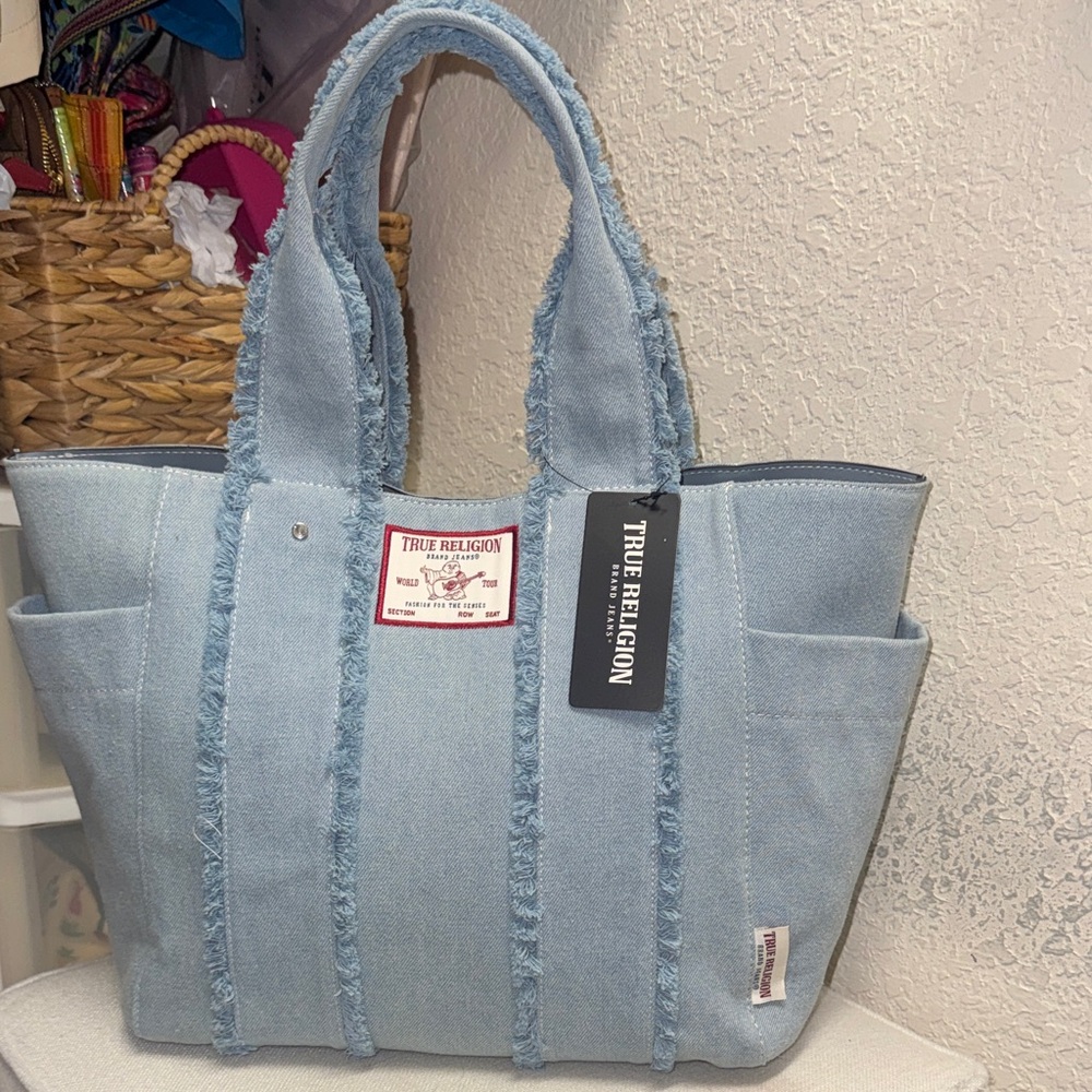 NWT, True Religion light denim large tote bag